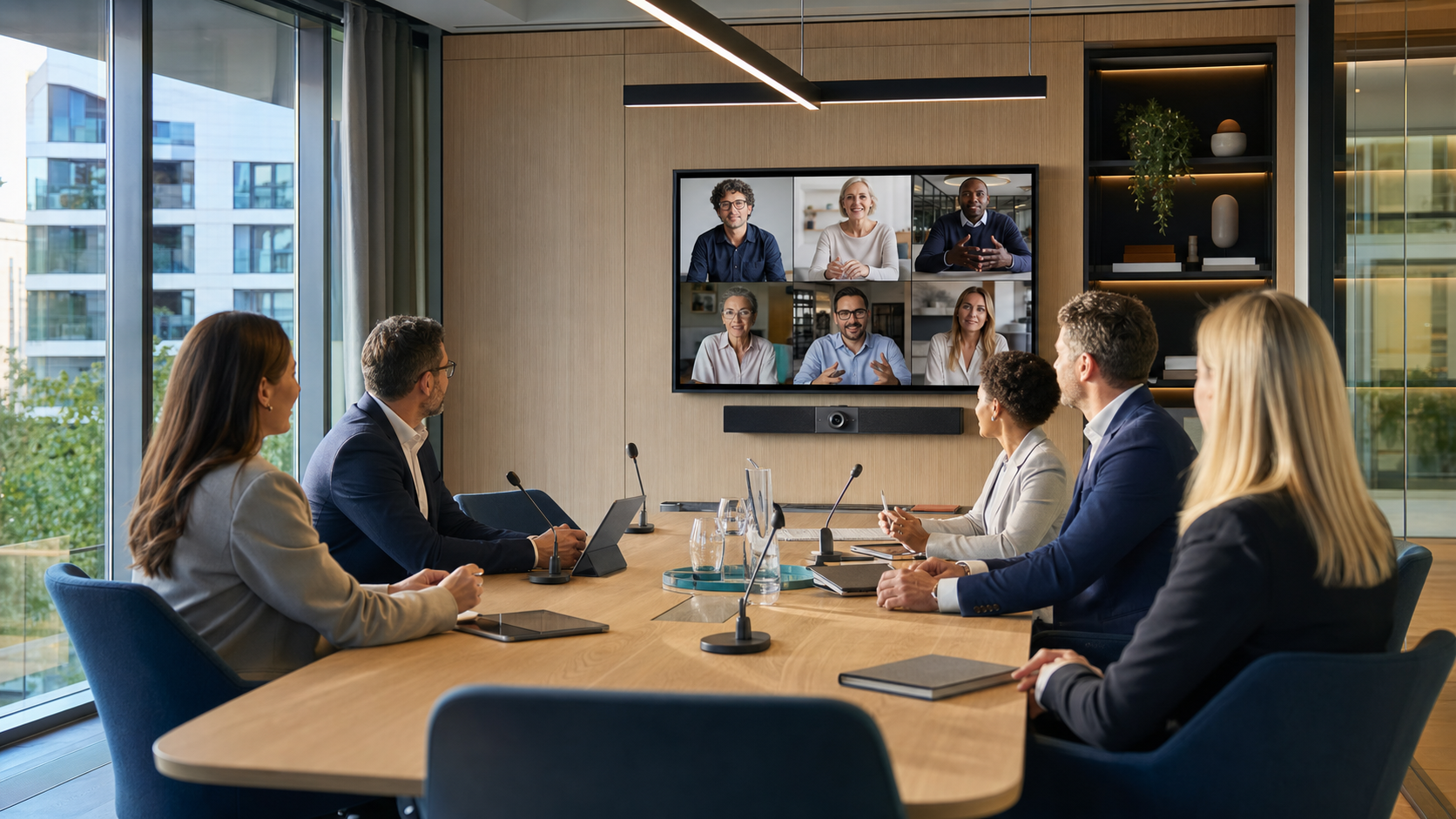 Modern boardroom configured for a hybrid meeting in Malta
